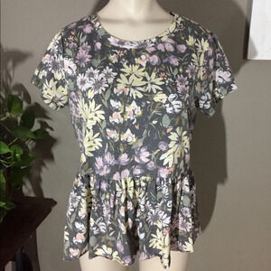 LC Lauren Conrad Short Sleeve Babydoll Peplum Top S